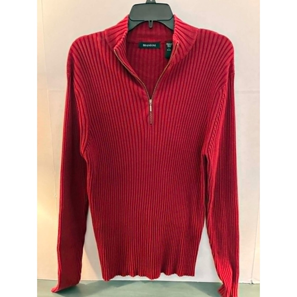 Brandini Womens Large Red Ribbed Quarter Zip Sweater Cotton Blend Casual Chic